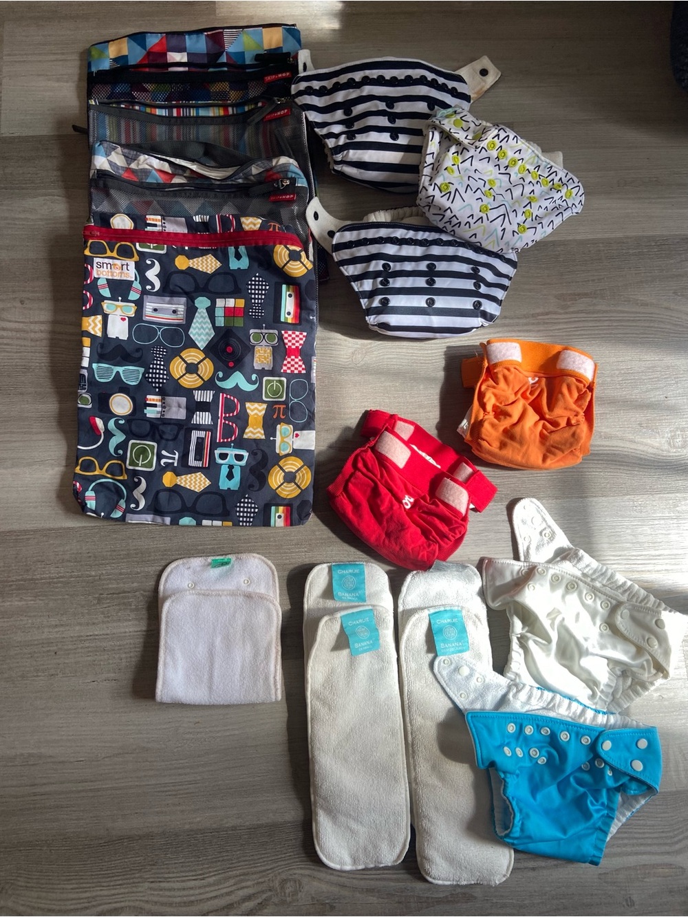 Colored Reusable Cloth Diaper Set with Travel Wet Bag - Multicolor